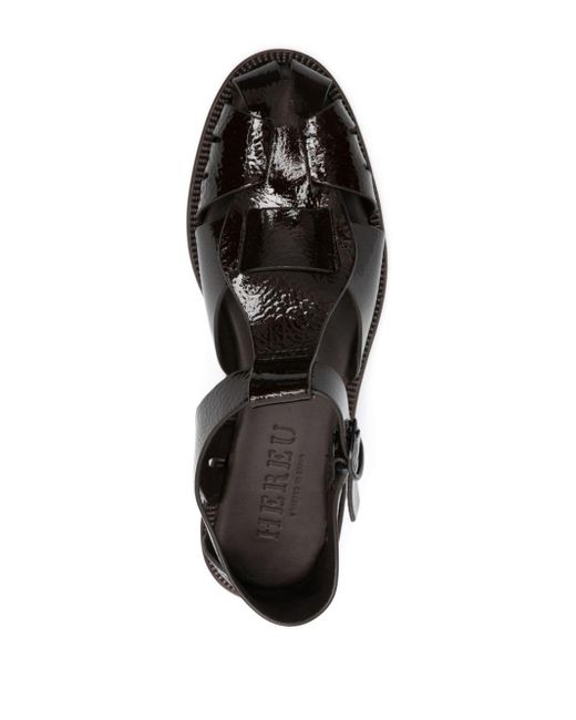 Hereu Black Cut-out Detail Leather Sandals