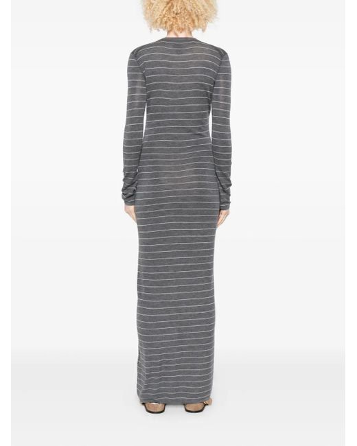 Nanushka Gray Dakoa Striped Button-Front Maxi Dress