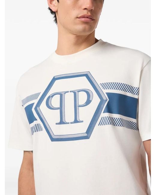 Philipp Plein Blue Logo-Patch T-Shirt for men
