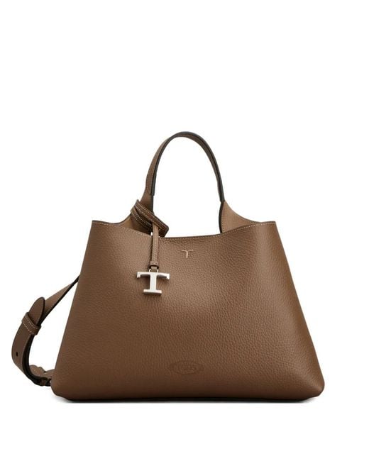 Tod's Brown Small Logo Charm Top Handle Tote Bag