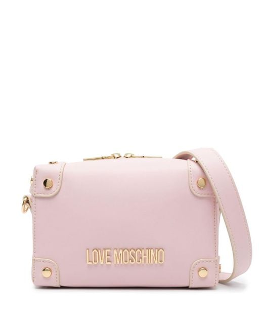 Bandolera con placa del logo Love Moschino de color Pink