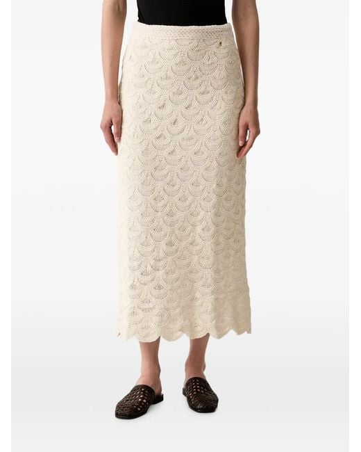 Pedro Del Hierro Madrid Natural Crochet Scalloped Maxi Skirt