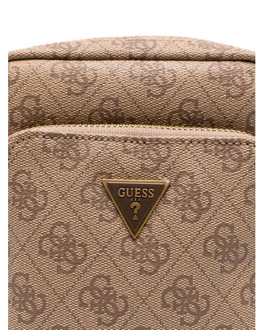 Guess Brown Monogram Messenger Bag for men