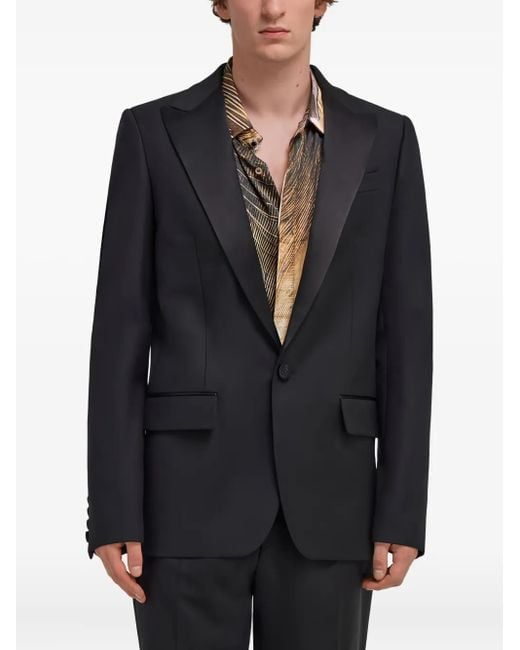 Roberto Cavalli Black Satin-Lapel Single-Button Blazer for men