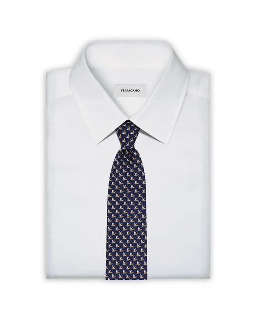 Ferragamo Blue Mallard-Print Silk Tie for men
