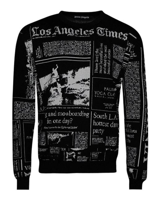 メンズ Palm Angels Newspaper-print Crew Neck Sweater Black