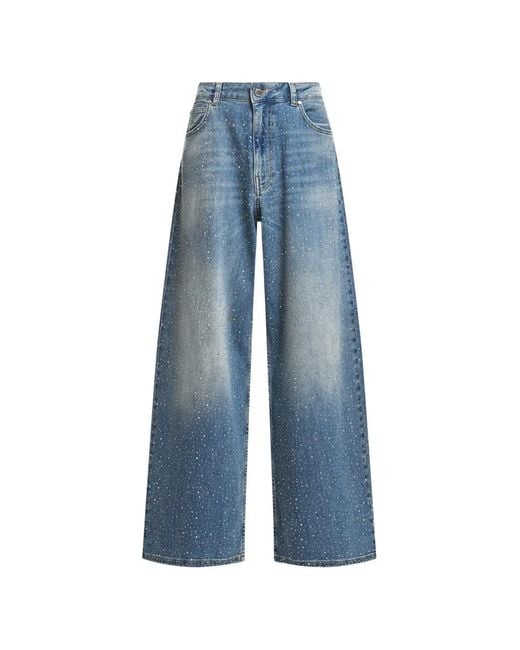 Essentiel Antwerp Blue Rhinestone-Embellished Wide-Leg Jeans