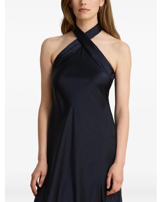 Ralph Lauren Blue Halterneck Tie-Back Midi Dress