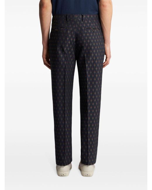 Etro Blue Mid-rise Jacquard Tailored Trousers for men