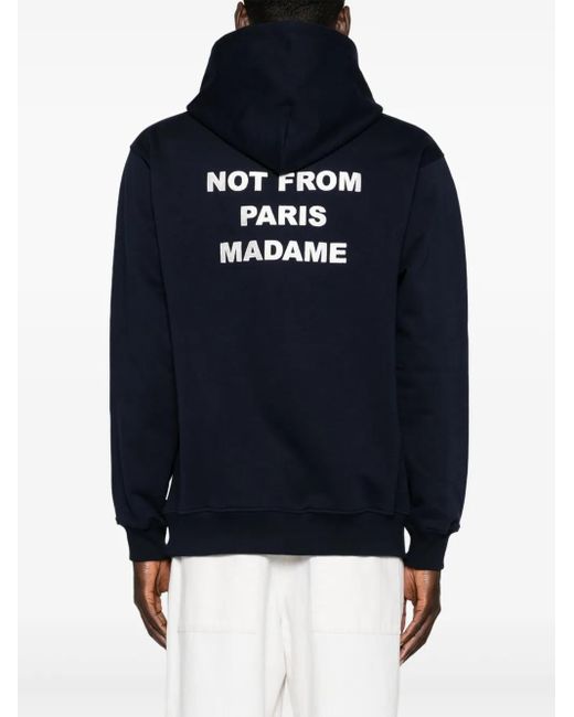 Drole de Monsieur Blue Slogan-Print Cotton Hoodie for men