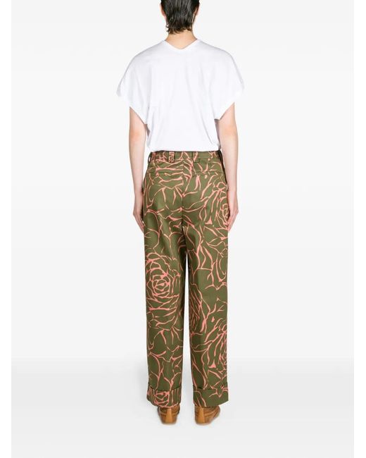 Dries Van Noten Green Cuffed Floral Pants