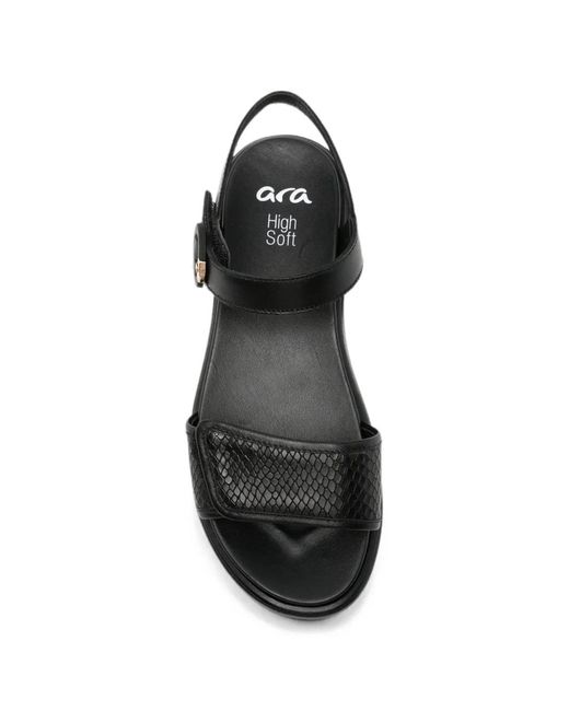 Ara Black Snakeskin-Effect Touch-Strap Sandals