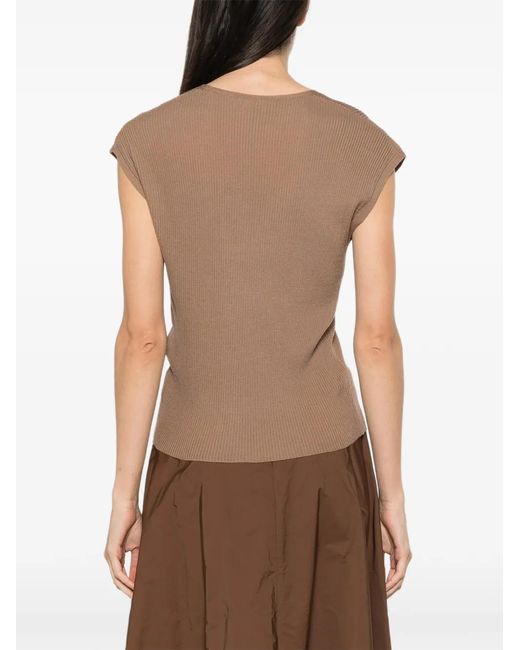 Max Mara Brown Ribbed V-Neck Top
