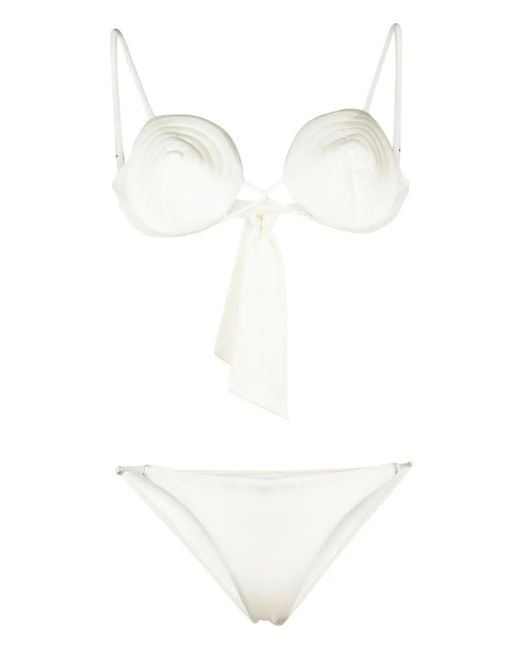 Noire Swimwear White Tonal-Stitch Detail Bikini Set