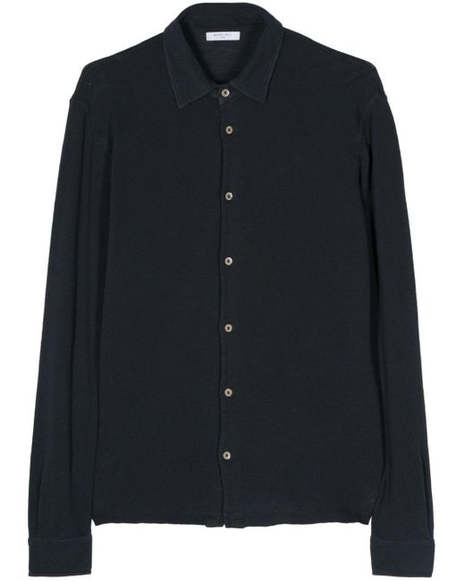 Long-sleeves piqué shirt di Boglioli in Black da Uomo