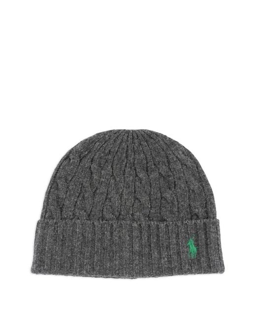 Polo Ralph Lauren Gray Pony Cable-Knit Beanie Hat for men