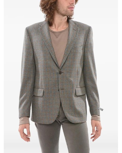 Corneliani Gray Checked Single-Breasted Wool Blazer for men