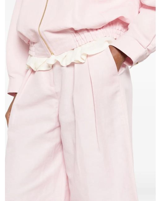 Maje Pink Pleated Linen Blend Bermuda Shorts