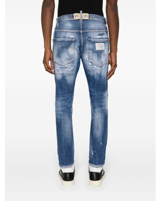 DSquared² Blue Distressed Slim-Leg Jeans for men