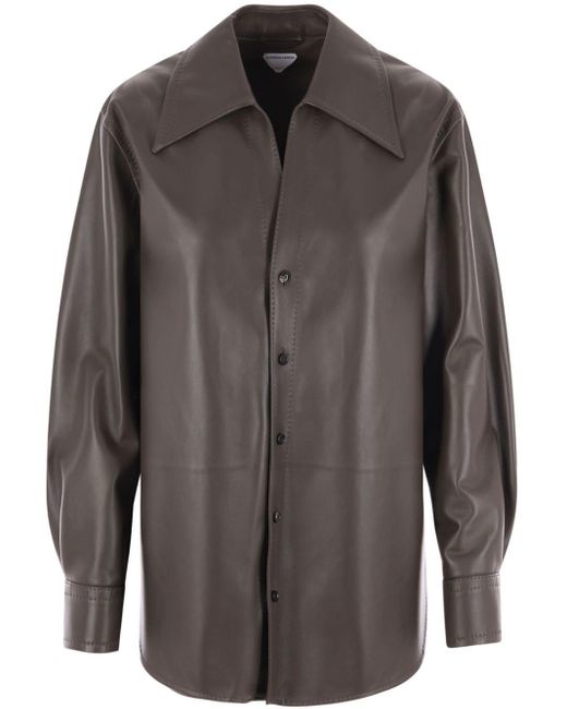 Bottega Veneta Gray Nappa Leather Buttoned Shirt