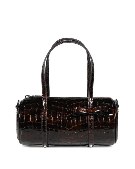 Sandy Liang Black Nano Pencil Case Croc-Effect Bow-Detail Bag