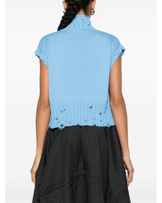 Marni Blue Distressed Roll-neck Top