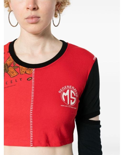 MARINE SERRE Red Regenerated Mix-print T-shirt