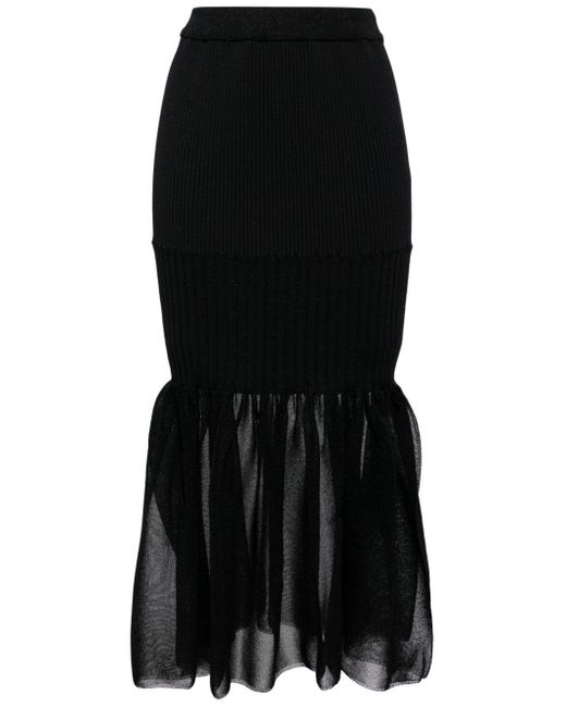 CFCL Black Fluted Lucent Midi Mermaid Skirt