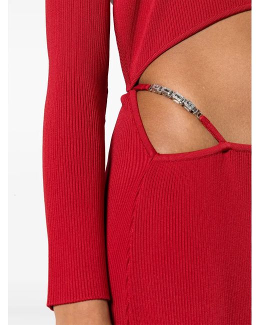 Gcds Red Asymmetric Ribbed Maxi Dress