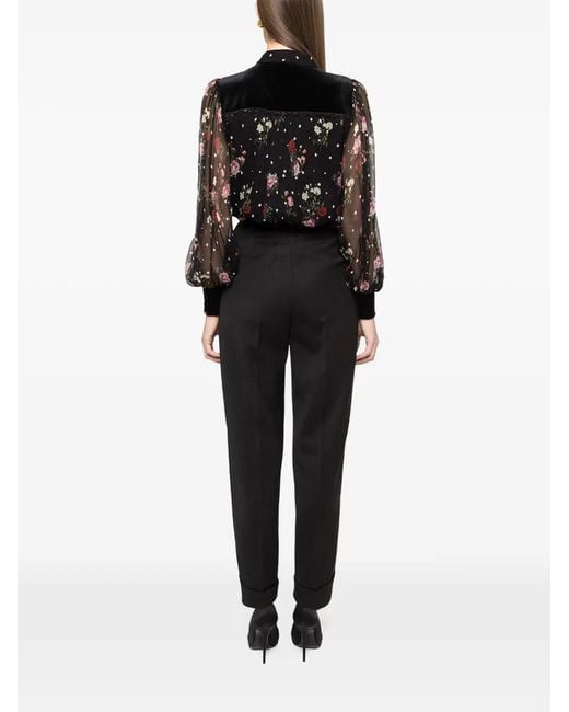 Nissa Black Printed Silk Top