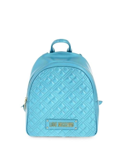 Moschino Blue Quilted Laminated Backpack