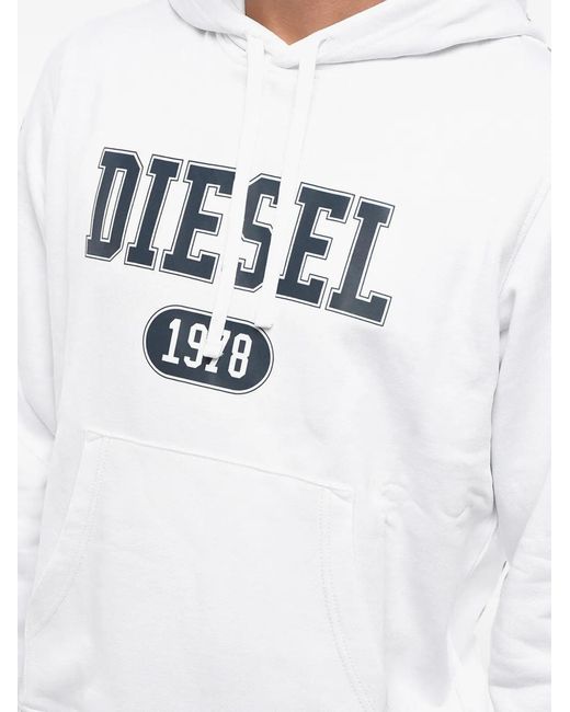 DIESEL White Logo-Print Hoodie for men