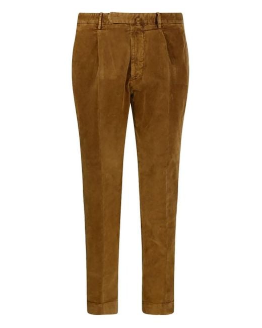 Santaniello Brown Pleated Corduroy Trousers for men