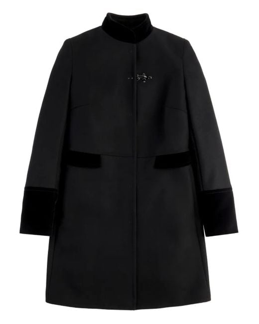 Fay Black Velvet-Trimmed Tailored Coat