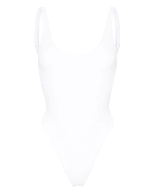 Elisabetta Franchi White Rhinestone-embellished Monogram Swimsuit