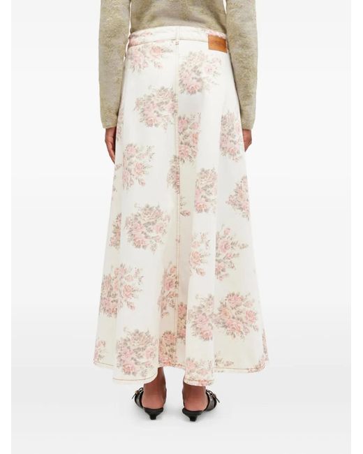 Ganni Natural Floral-Print Maxi Skirt