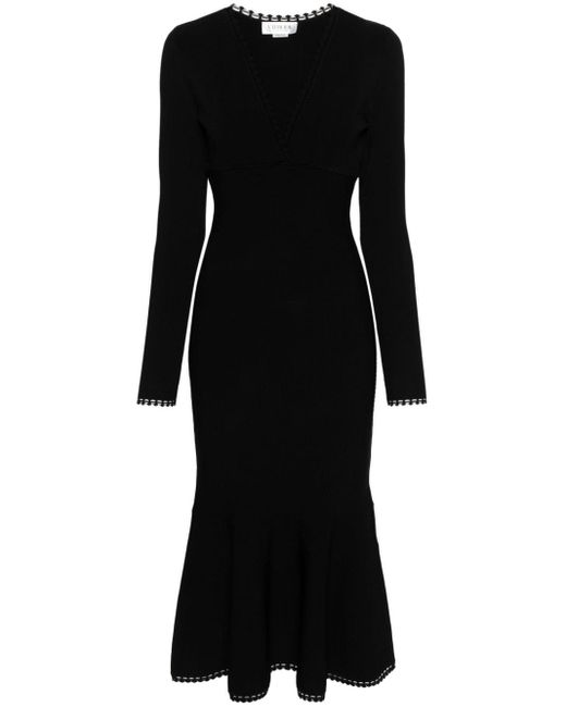 Robe mi-longue à col v profond Victoria Beckham en coloris Black
