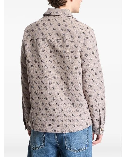 Guess Natural Logo-Pattern Shirt Jacket for men