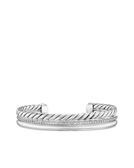 David Yurman White Sterling Dy Mercer Three Row Diamond Bangle