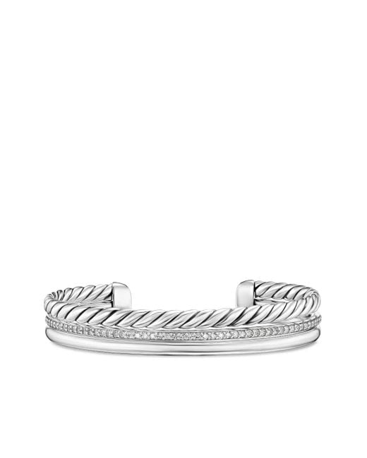 Brazalete DY Mercer® Three Row en plata de ley con diamantes David Yurman de color White