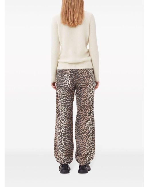 Pantalon à imprimé léopard Ganni en coloris White