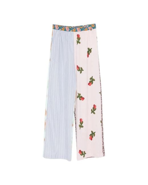 Moschino White Multicolour Floral Cotton Trousers