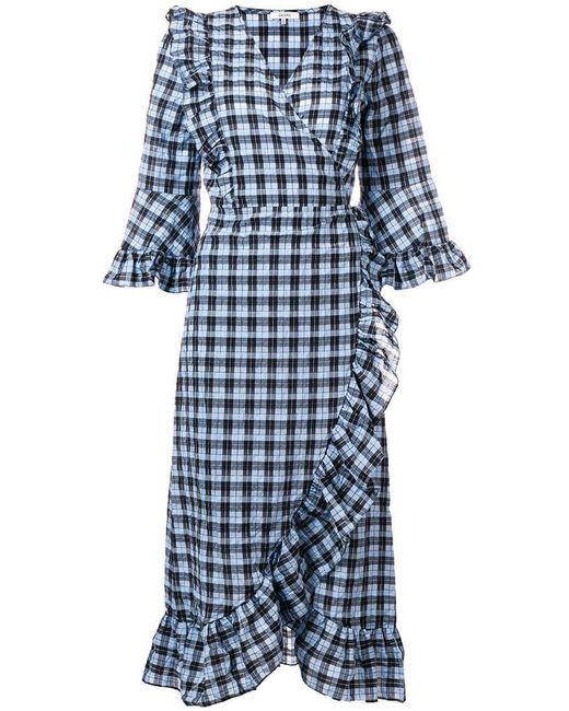 Ganni Baumwolle Kleid mit Rüschen in Blau | Lyst DE
