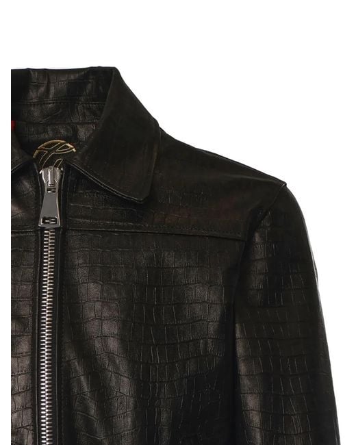 Giuliano Galiano Black Crocodile-Effect Two-Way Zip Jacket for men