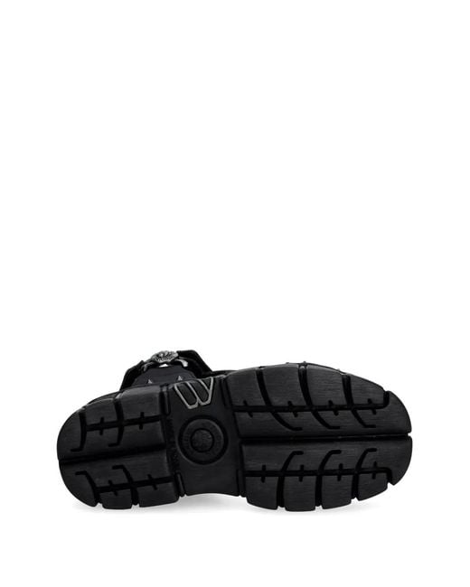 New Rock Black Stud-Embellished Chunky-Sole Sandals