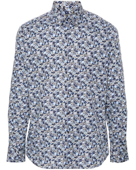 Karl Lagerfeld Blue Floral-print Cotton Shirt for men