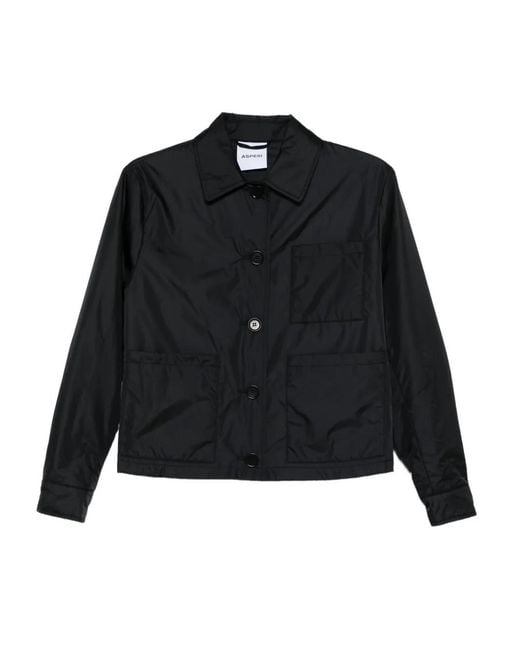 Aspesi Black Button-Fastening Patch-Pocket Jacket