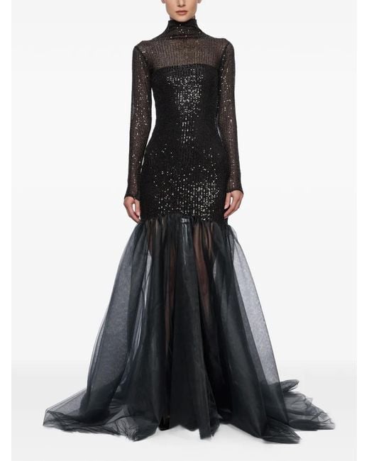 Atu Body Couture Black Sequined Mermaid Maxi Dress