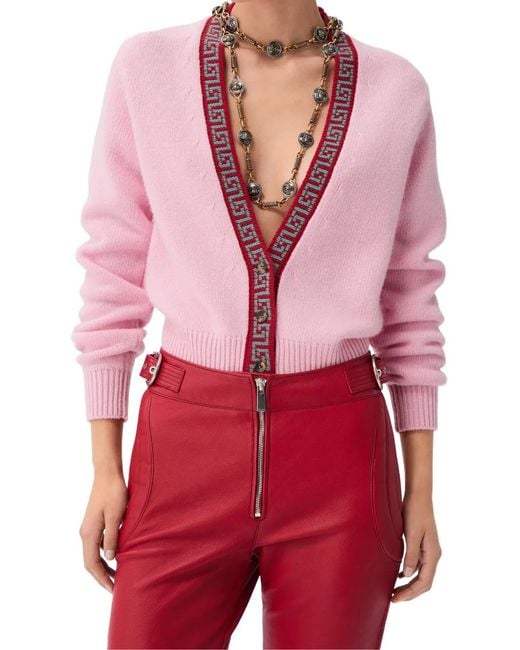 Versace Red Wool & Cashmere Knit Cardigan