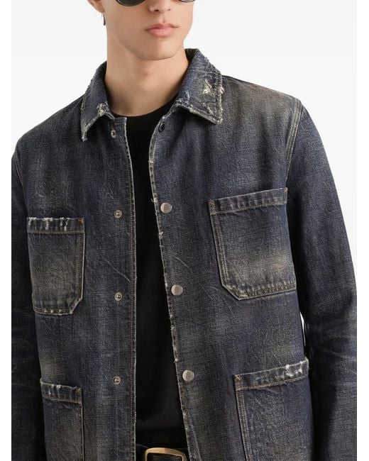 Dolce & Gabbana Black Pocket Distressed-Effect Denim Jacket for men